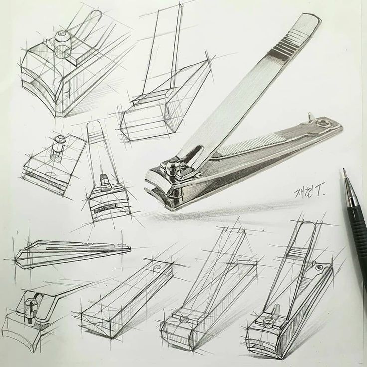 a pencil drawing of different types of furniture and tools on a sheet of white paper