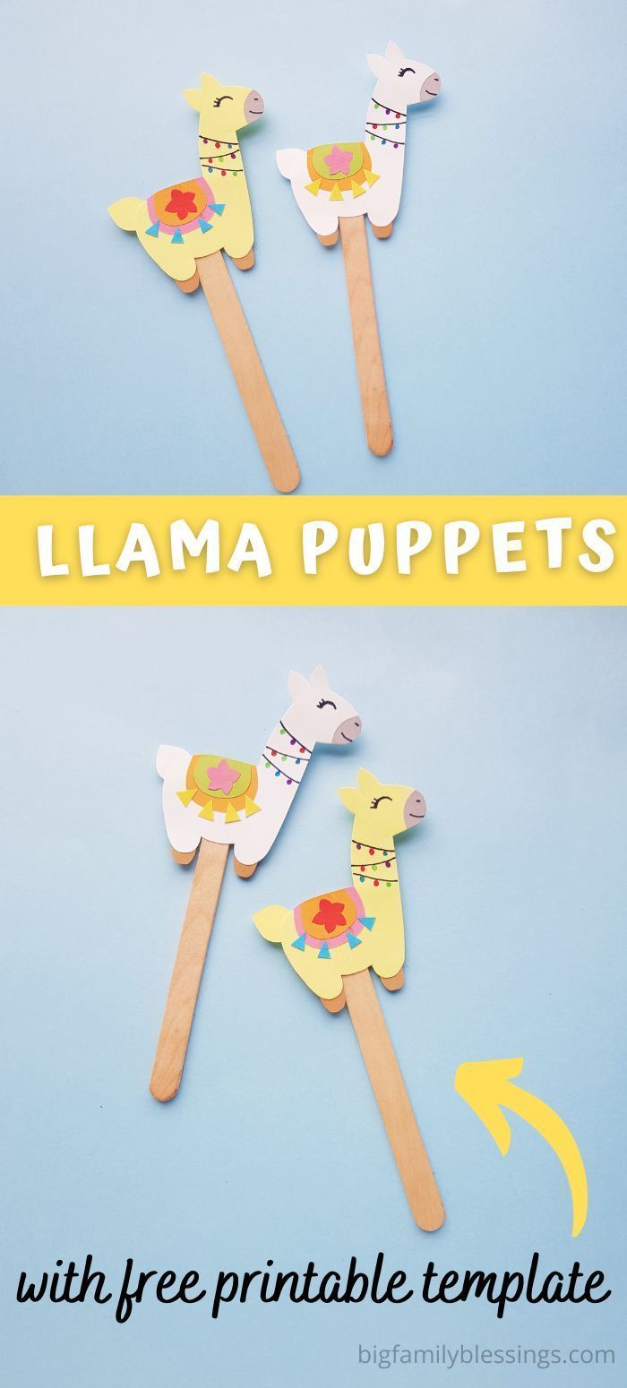 Llama puppets popsicle stick craft for kids with free printable template. Llama Popsicle Stick Craft, Lama Crafts For Preschool, Lama Printable Free, Llama Llama Time To Share Activities, Llama Preschool Craft, Llama Llama Mad At Mama Activities, Llama Template Printable Free, Llama Crafts For Preschoolers, Peruvian Crafts For Kids