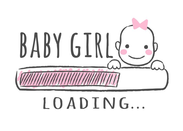 a drawing of a baby girl looking down at the ground with text reading, baby girl loading