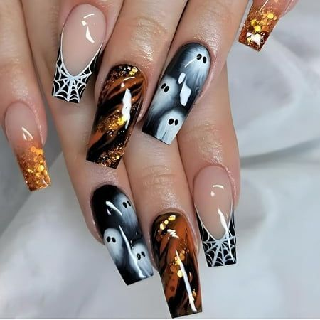 "Transform your nails into works of art with these #HalloweenNailDesigns that are sure to impress. Whether you're going for a classic black and orange look or something more unique, these #HalloweenNailIdeas have got you covered. 🕷️🕸️ #NailsofInstagram #HalloweenBeauty #NailAddict #HalloweenNailArt #HalloweenNailGoals #HalloweenNailInspo #NailEnvy #HalloweenNailGame #NailSwag #HalloweenNailGoals Stylish Manicure, Holloween Nails, Halloween Press On Nails, Halloween Acrylic Nails, Nail Forms, Halloween Nail Designs, Halloween Nail, Halloween Nail Art, Stick On Nails