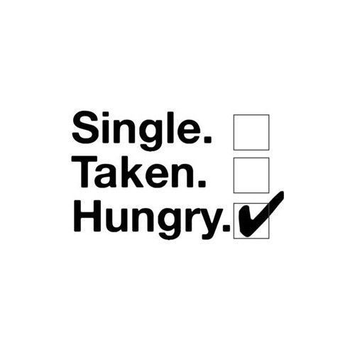 a black and white photo with the words single taken hungry check box in front of it