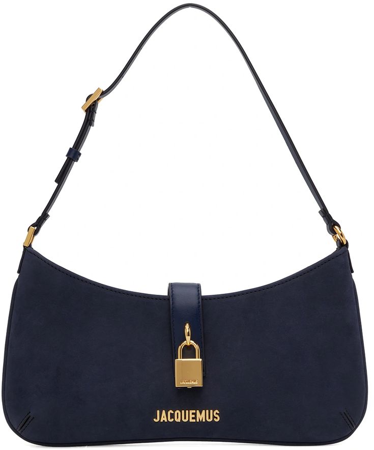 Jacquemus: Navy Le Raphia 'Le Bisou Cadenas' Bag | SSENSE Navy Shoulder Bag, Blue Designer Bag, Cute Shoulder Bags, Navy Handbag, Navy Blue Bag, Bag Styles, Jacquemus Bag, Navy Bag, Designer Shoulder Bag