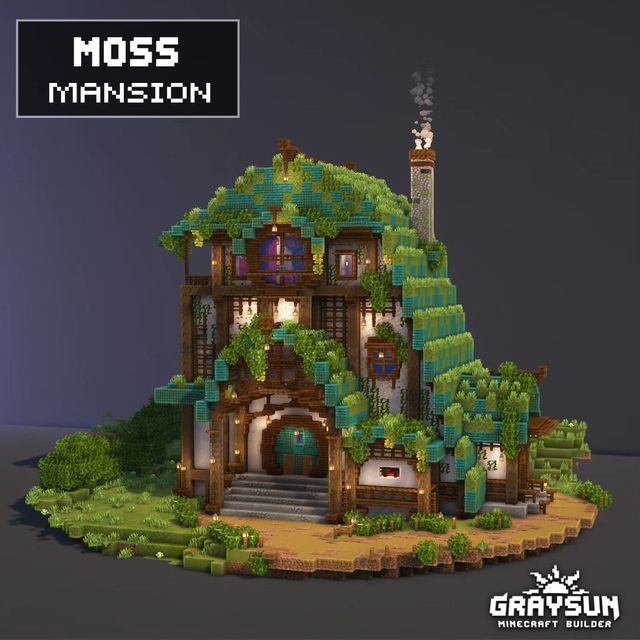 an image of a house made out of legos with moss on the roof and windows