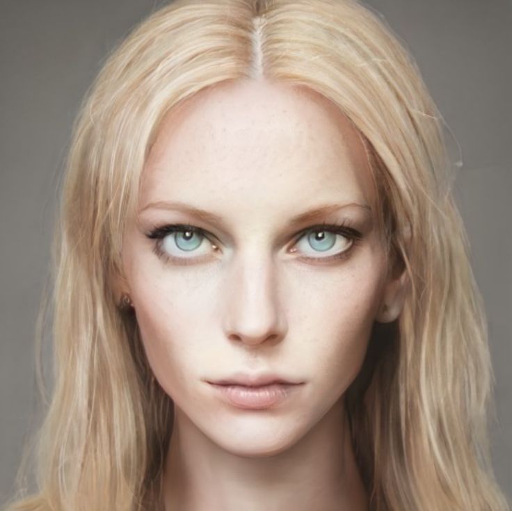 a woman with long blonde hair and blue eyes is shown in this digital painting image