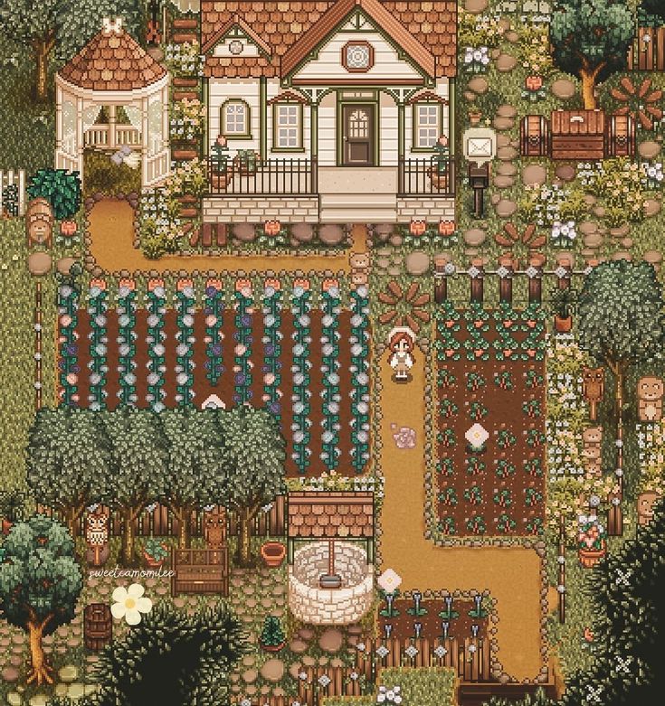 an aerial view of a house and garden