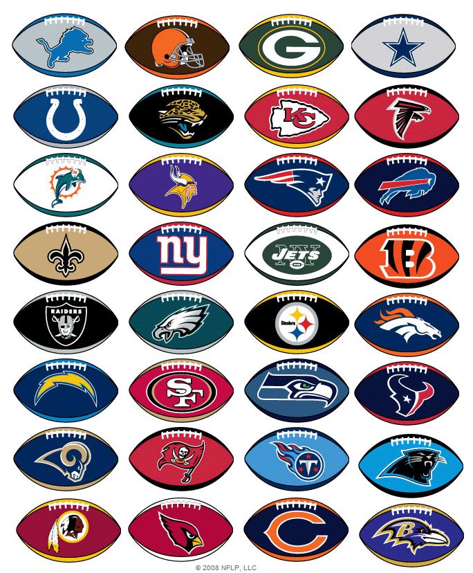 many different nfl footballs are depicted in this image