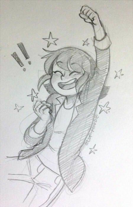 a pencil drawing of a girl raising her fist