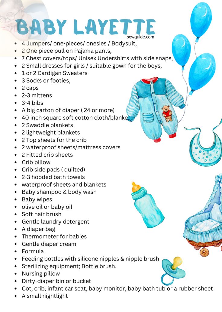 the baby layette list is filled with blue items