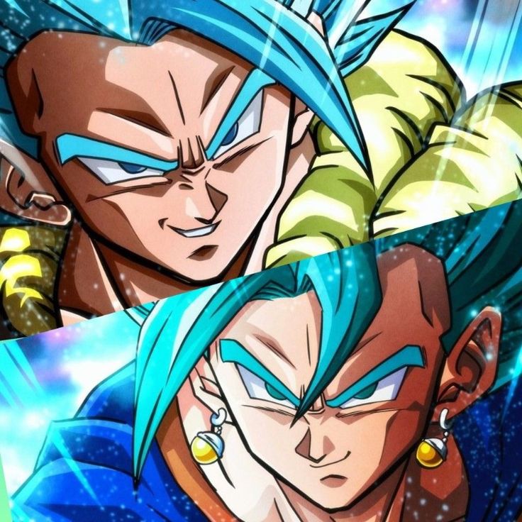 two anime characters with blue hair and green eyes