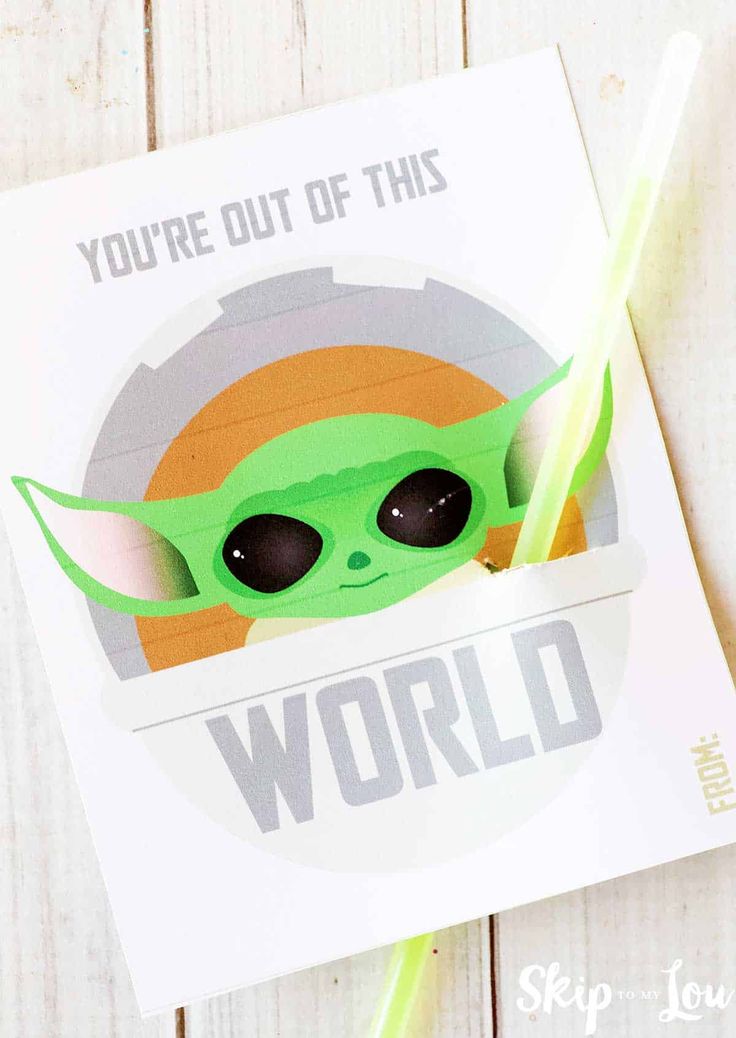 a star wars yoda sticker with the words you're out of this world on it