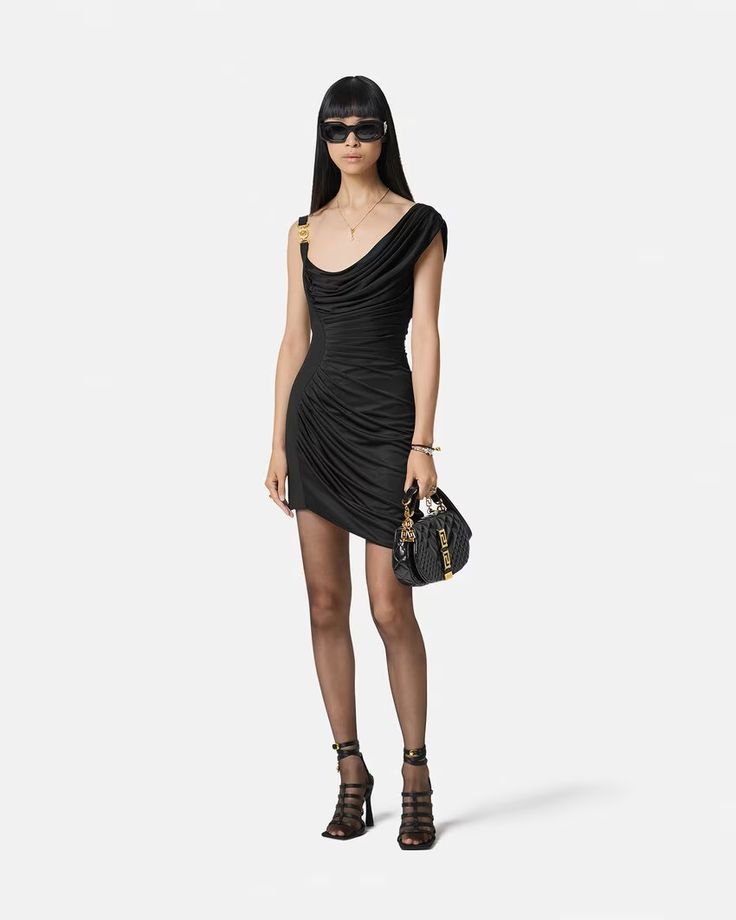 Medusa '95 Draped Mini Dress | Versace US Expensive Stuff, Draped Mini Dress, Drape Gowns, Dress Gallery, Versace Dress, Versace Home, Couture Designers, Mini Dress Black, Matches Fashion