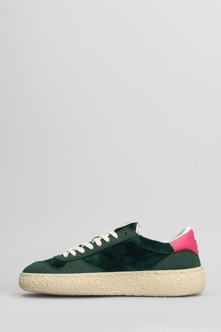 Sneakers in green velvet, round toe, laces, logo on upper tongue, side patch logo, suede details, rubber sole, 100% velvet, made in Eu Chloe Purses, Marine Serre, Sneaker Wedge, Yoga Wear, Green Velvet, Sneaker Shopping, Beautiful Shoes, Manolo Blahnik, Luxury Boutique