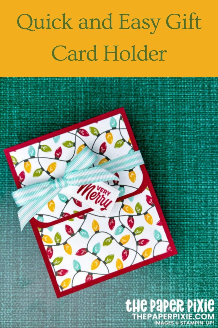 a card holder with the words quick and easy gift card holder on it, next to a