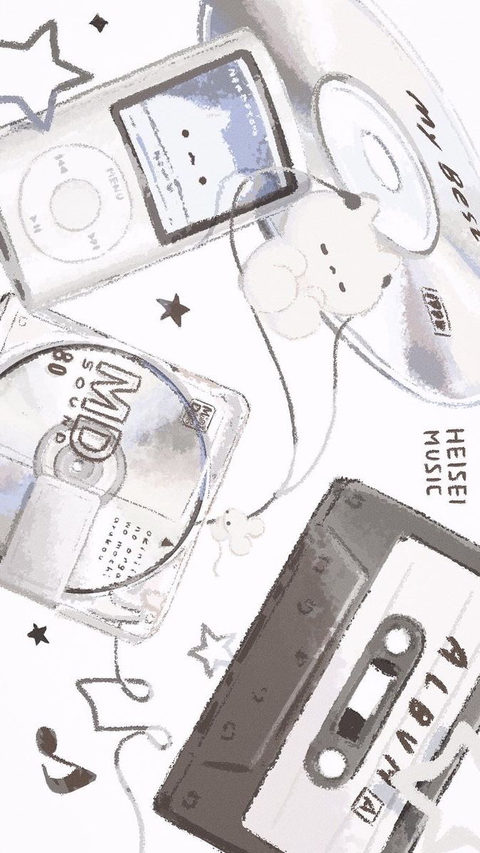 an old school cassette player and tape recorder on a white background with stars around it