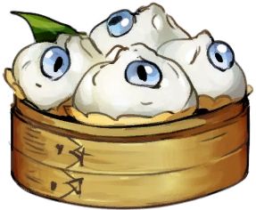 an image of some kind of food in a bowl with eyes drawn on the side