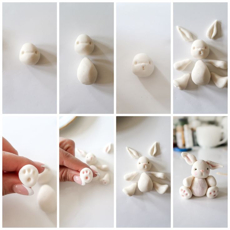 there are many different pictures of small toy animals in the process of making them look like rabbits