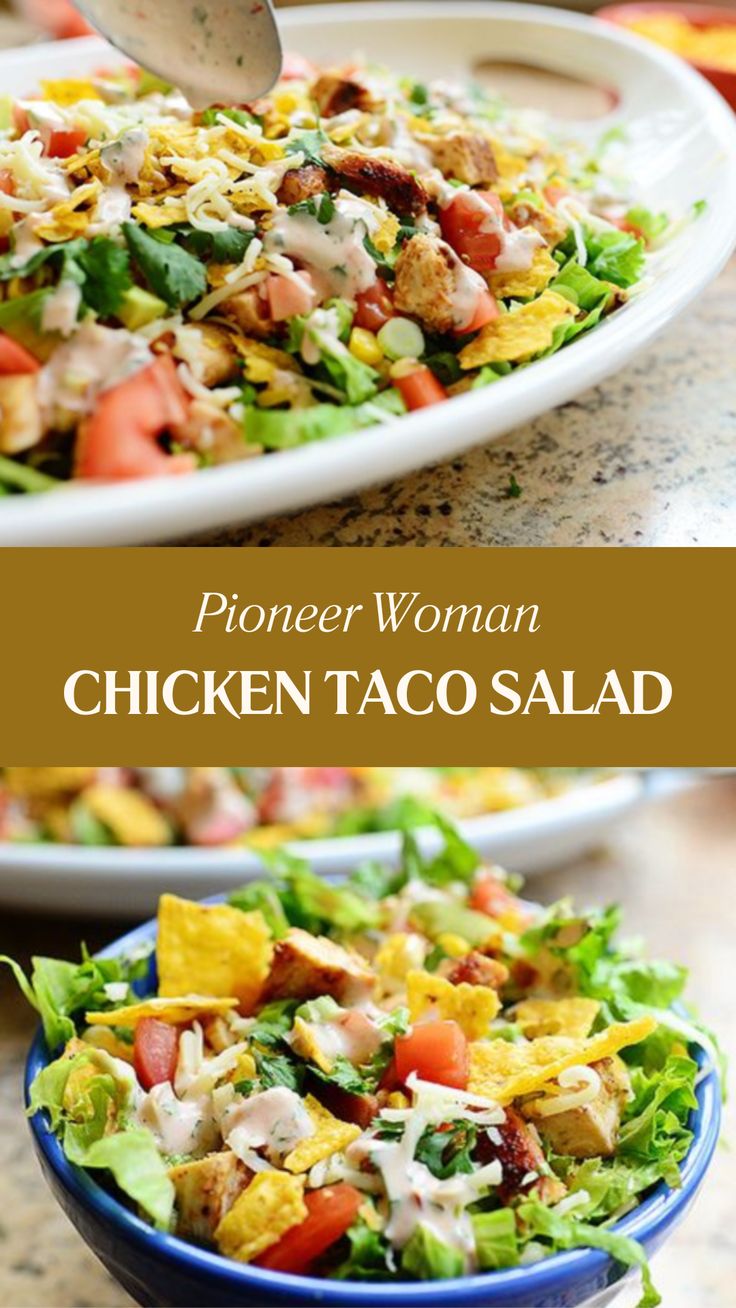 a salad with chicken, lettuce and tomatoes in it