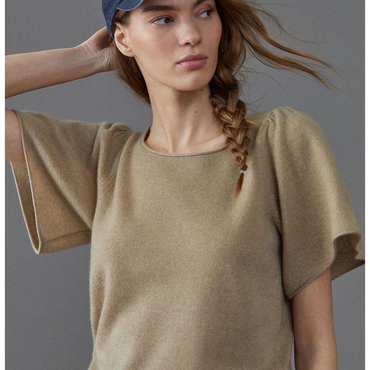 Nwt Anthropologie Maeve Serena Cashmere Sweater Smoke Free, Pet Free, Low Scent Home. Spring Cashmere Crew Neck Top, Spring Crew Neck Cashmere Tops, Fitted Short Sleeve Cashmere Tops, Beige Cashmere Tops For Fall, Chic Short Sleeve Cashmere Tops, Elegant Spring Cashmere Top, Spring Beige Cashmere Tops, Beige Cashmere Tops For Spring, Casual Brown Cashmere Top