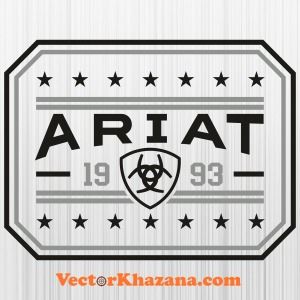 the logo for ariat is shown in black and white, with stars around it