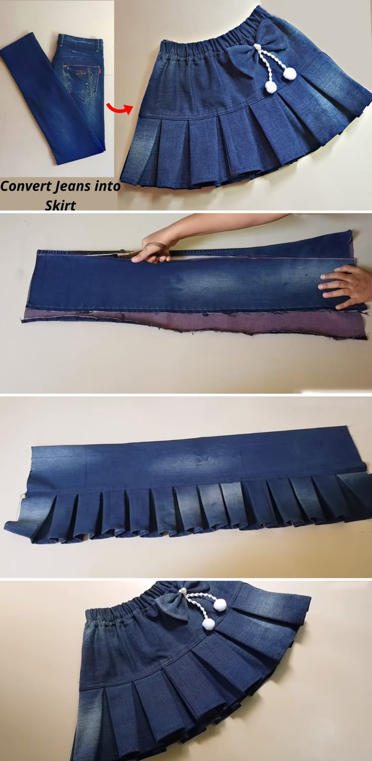 Convert Jeans To Skirt, Outfit Sewing Ideas, Sewing Projects Skirt, Skirt From Jeans Diy, How To Sew A Skirt, Jean Sewing Projects, Jeans Into A Skirt, Upcycle Clothes Ideas, Repurpose Jeans