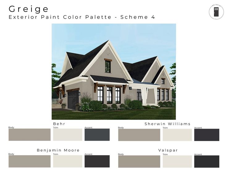 the exterior paint color palette scheme for this house is gray and white with black accents