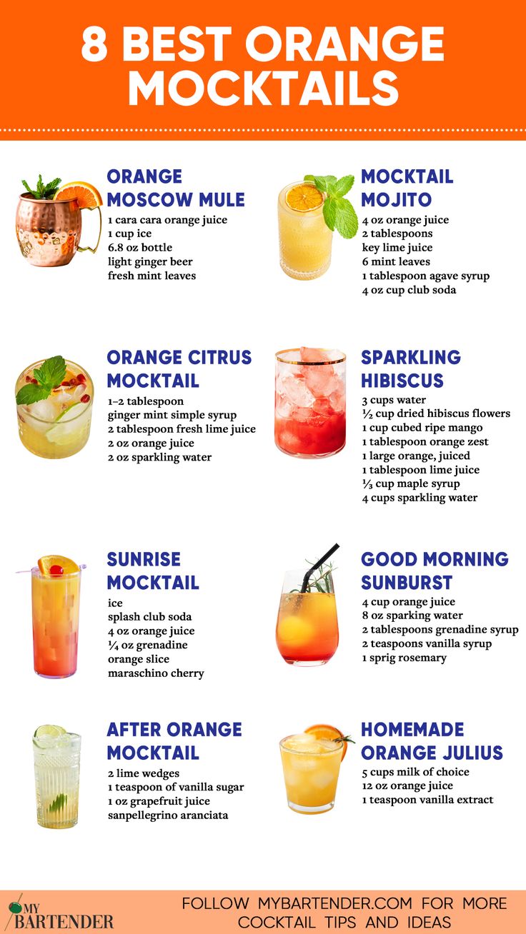 Orange Mocktails Orange Mocktail Recipes, Orange Mocktail, Mocktail Drinks, Moscow Mules, Alcohol Free Drinks, Mocktail Recipes, Orange Drinks, Drink Recipes Nonalcoholic, Refreshing Drinks Recipes