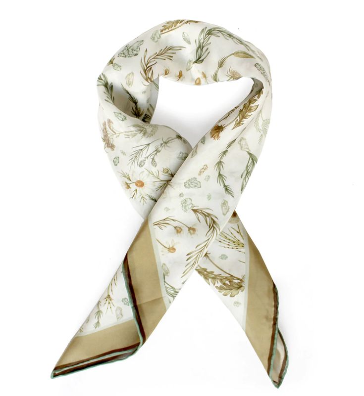 Living Elements Silk Scarf – L I N N A Elegant Silk Scarf As A Gift, Elegant Silk Scarf As Gift, Elegant One Size Silk Scarf Gift, Elegant White Rectangular Scarves, Spring Silk Cream Scarves, Elegant Rectangular Silk Scarf For Spring, White Square Silk Scarf For Spring, Elegant White Square Silk Scarf, Classic Silk Scarves As A Gift