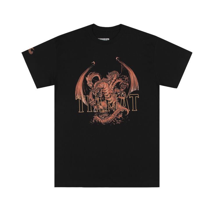 a black t - shirt with an orange dragon on it