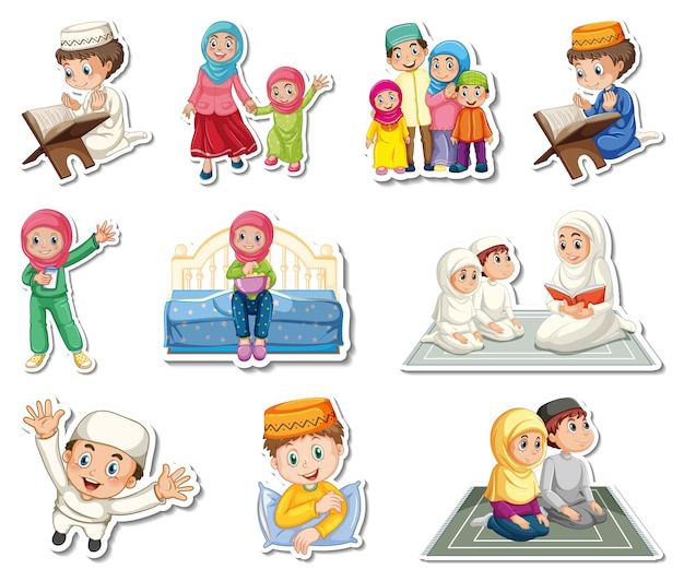 a group of stickers depicting people in different poses