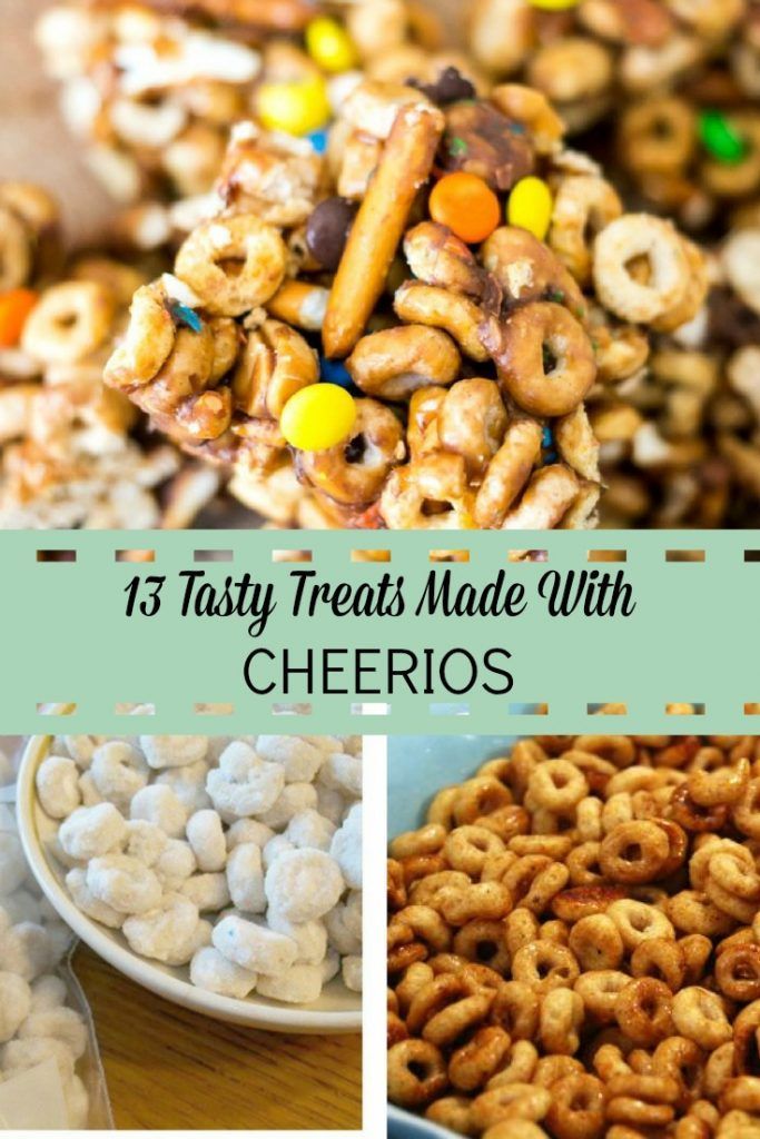 some candy treats made with cheerios are shown in this collage and the words, 15 tasty treats made with cheerios