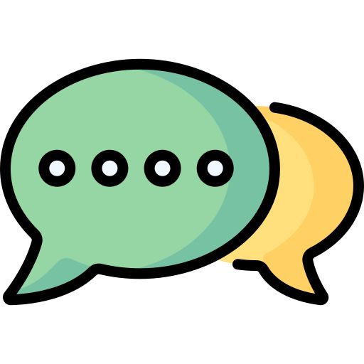 two green and yellow speech bubbles, one with four dots on the top of it