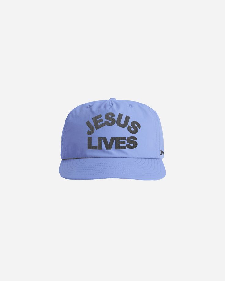 JESUS LIVES Snapback *FINAL SALE: not eligible for return or exchange "No one has ascended into heaven except he who descended from heaven, the Son of Man." John 3:13 Color: Lapis Mid-profile surf cap Fabric: 60/40, cotton/polyester blend Fit: One size fits most; 6 panel, snapback Christian Clothing Brand, Freedom In Christ, Son Of Man, Yoga Aesthetic, Fleece Hats, Clothing Art, In Christ Alone, Jesus Lives, The Son Of Man