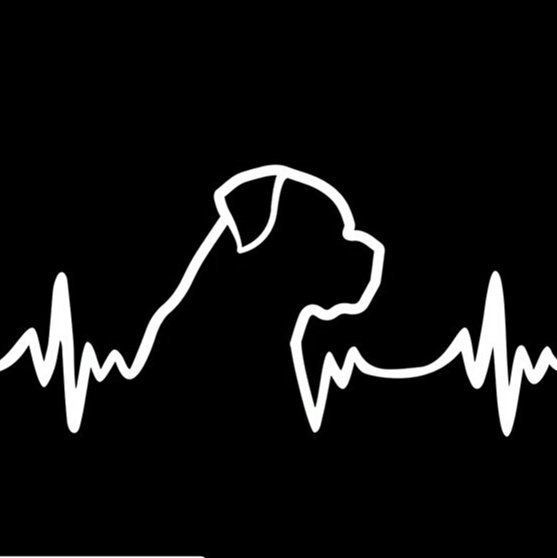 a black and white drawing of a dog's head with a heartbeat on it