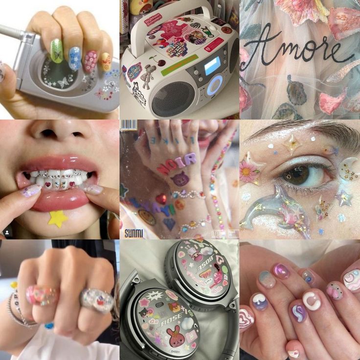 the collage shows many different things in this photo, including manicures and nail polishes