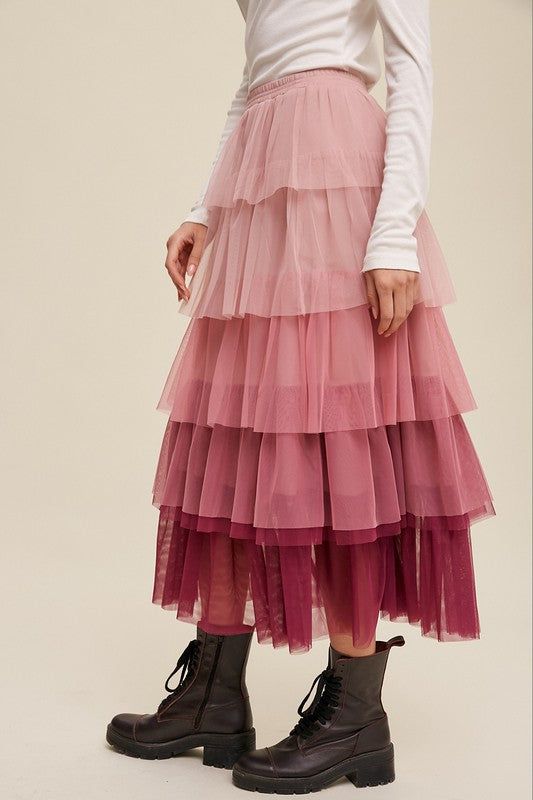 - Gradient style tiered mesh maxi skirt- Elastic on waist- Layered ruffle tiered skirt- Finished with raw hem- Lined- Model is 5' 9" 31-24-34 and wearing a size SmallMade In: ImportedFabric Contents: Self: 100% PolyesterLining: 100% Polyester Mesh Maxi Skirt, Beautiful Gradient, Gradient Pattern, Tulle Maxi Skirt, Tulle Midi Skirt, Maxi Rok, Ruffle Design, Tiered Maxi Skirt, Skirt Fits