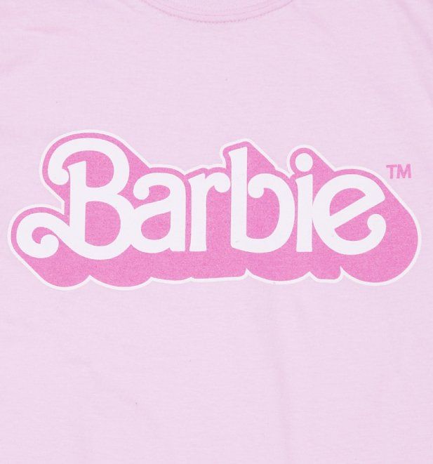 a pink shirt with the word barbie printed on it