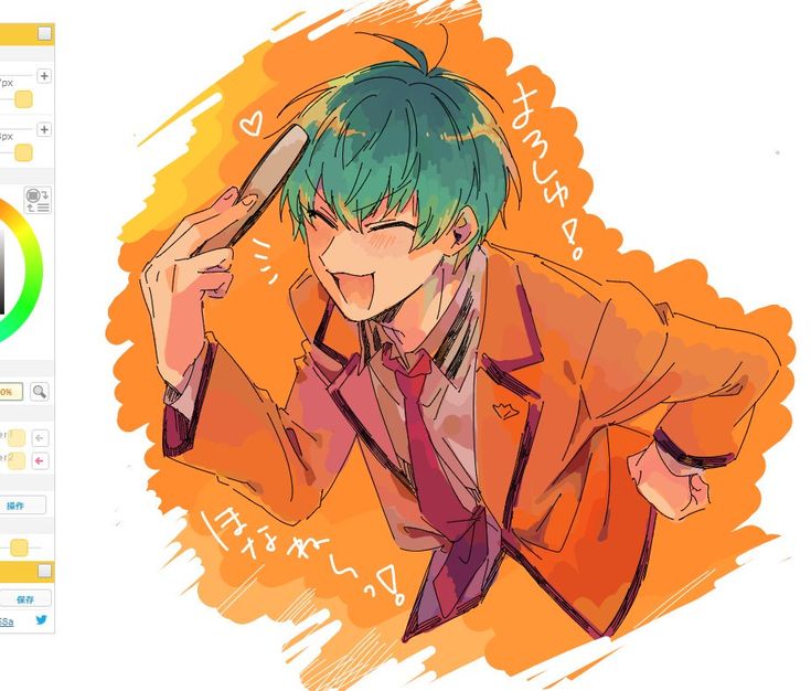 an anime character with green hair wearing a suit and tie