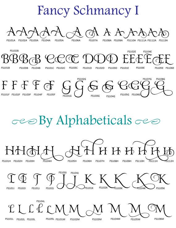 fancy font and alphabets with the letters in different styles, from upper to lowercase