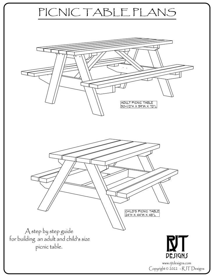 the picnic table plans are shown in black and white, with instructions for how to build it