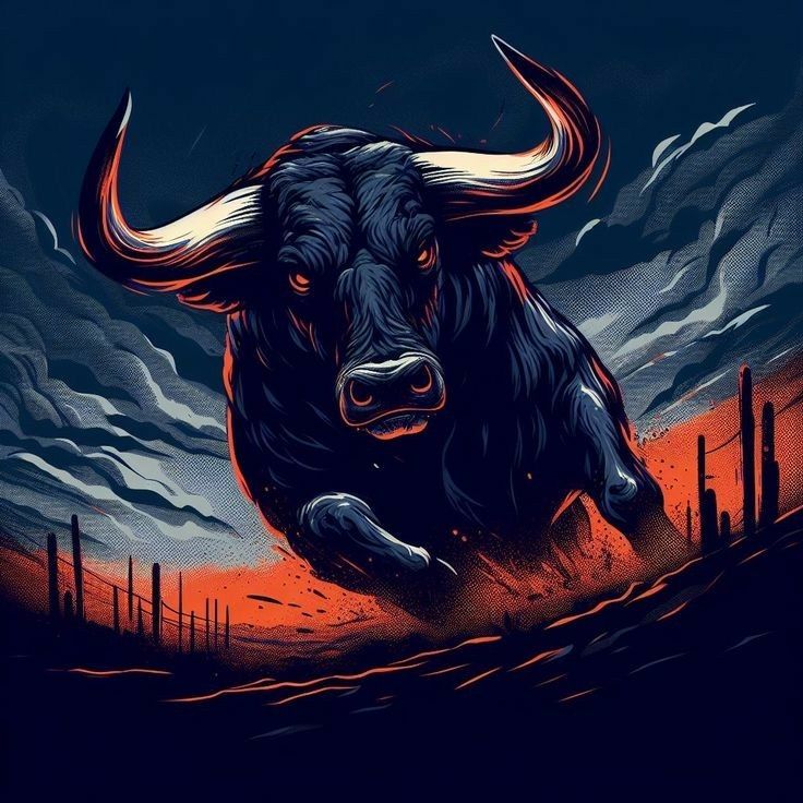 the bull is running through the desert at night