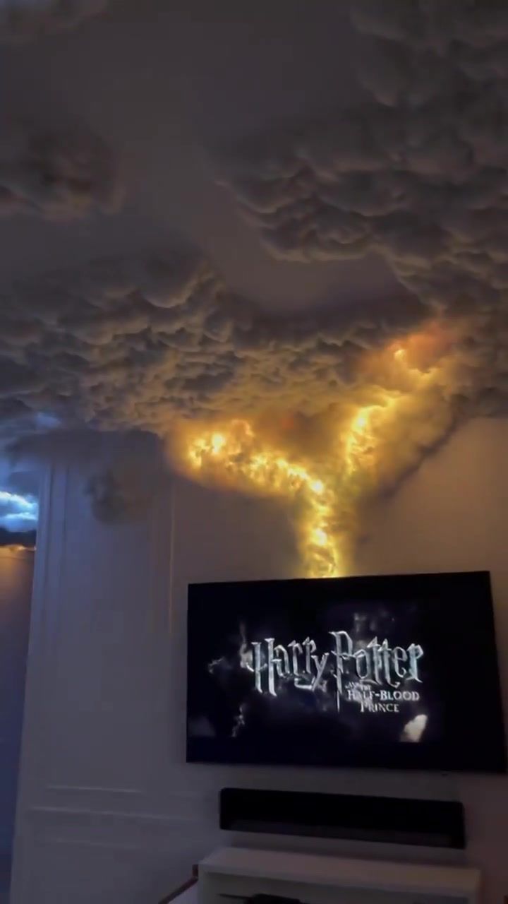 the ceiling is decorated with clouds and lights for harry potter's hogwarts