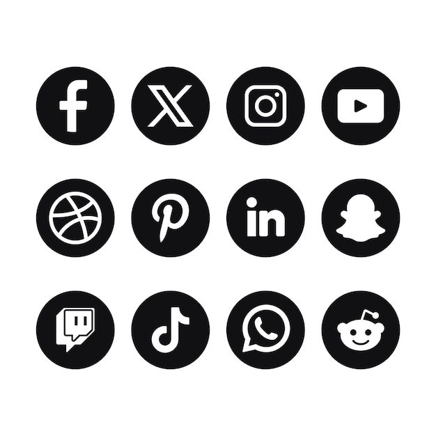 black and white social media icons