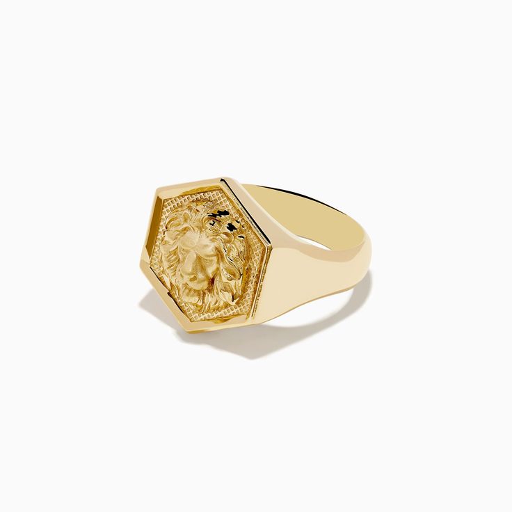 Men's 14K Yellow Gold Lion Signet Ring Lion Signet Ring, Gold Lion, Gem Diamonds, Colored Gems, Diamond Shop, Pendant Rings, Precious Gems, Style Gift, Signet Ring