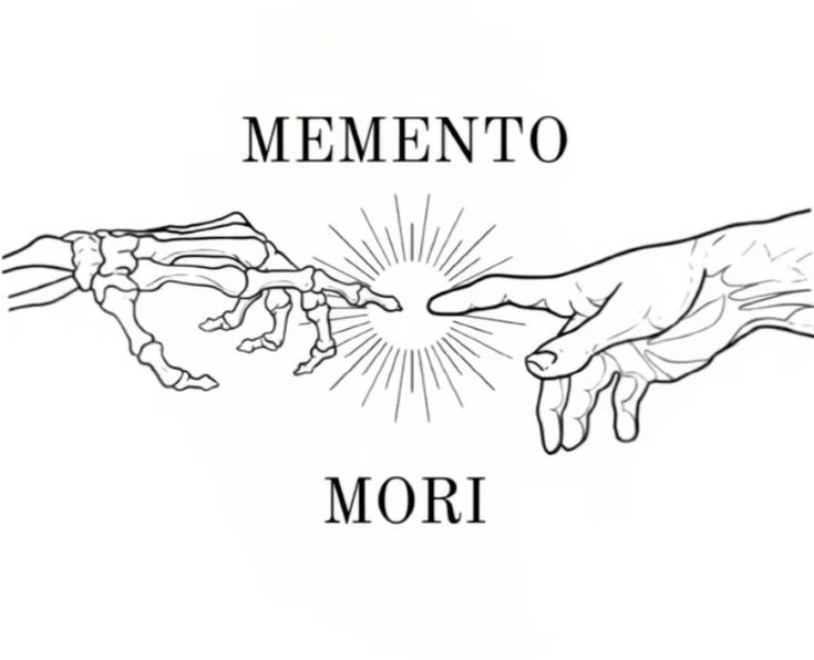 two hands reaching for each other with the words mementoo mori above them