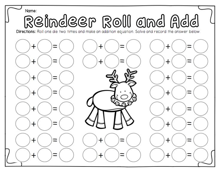 reindeer roll and add worksheet for kids to practice addition skills with the addition sheet