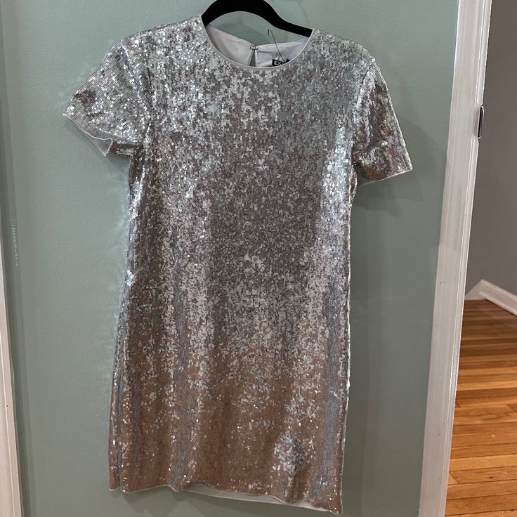 New With Tags, Express Silver Sequin Party Dress. Size S. Completely Lined. Hook & Eye Closure. Festive Short Sleeve Sequin Dress, Fitted Sequin Holiday Dress, Fitted Sequin Dress For Holiday, Sequin Dress For Holidays, Sequin Mini Dress With Short Sleeves For Holiday Parties, Spring Festive Sequin Dress With Short Sleeves, Spring Festive Short Sleeve Sequin Dress, Elegant Spring Holiday Dress, Holiday Dresses With Sequins And Short Sleeves