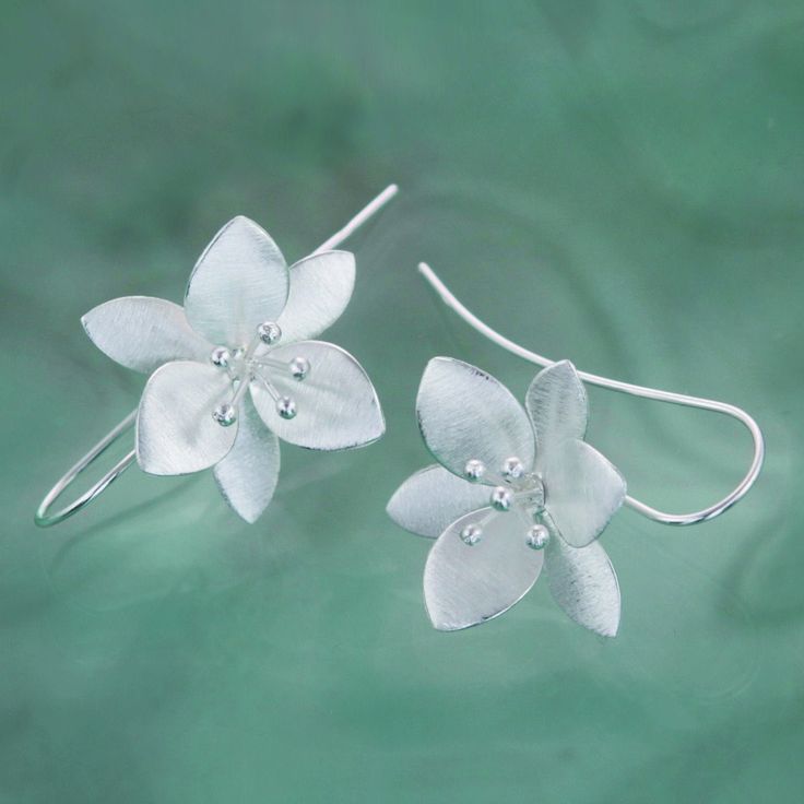 Beautiful silver flower earrings finished in an elegant satin silver. Based on the orange blossom flower these lovely medium sized drops are perfect for freshening up your earring collection. Sterling Silver Size: 25 × 30 mm Size: 25 X 30 mm (drop) All of our sterling silver jewellery comes beautifully packaged in our branded gift box with the option of a handwritten gift note available. We try to process all orders within 24 hours. Our standard delivery method is Royal Mail 48 which normally ta Orange Blossom Flower, Silversmithing Jewelry, Large Drop Earrings, Silver Flower Earrings, Earring Collection, Clay Flowers, Large Earrings, Drop Earring, Blossom Flower