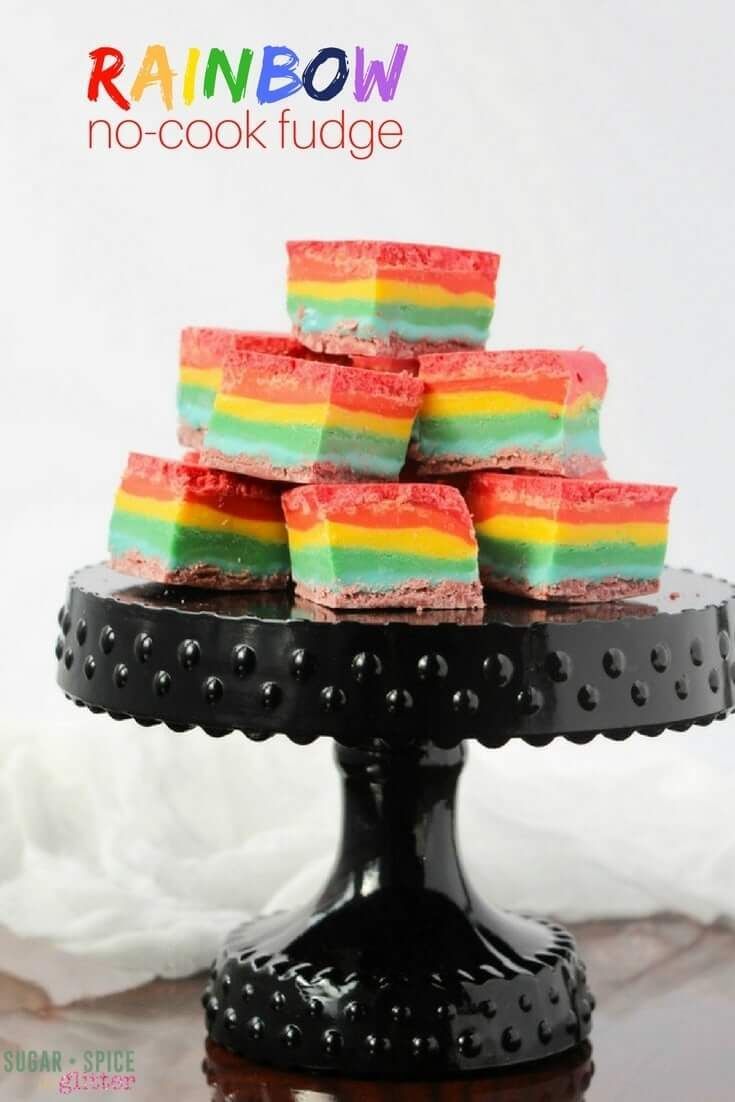 rainbow no - cook fudge on a black cake plate