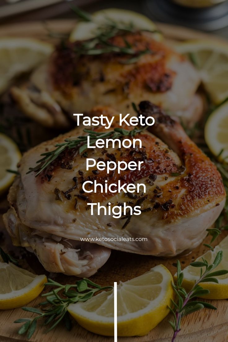 Tasty lemon pepper chicken thighs garnished with fresh herbs and lemon slices.