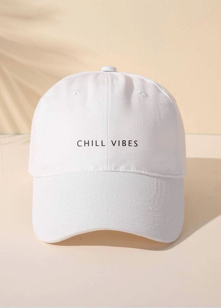 Color: White Style: Casual Quantity: 1 piece Pattern Type: Letter Type:Baseball Cap Composition: 100% Polyester Material: Polyester Trendy Caps, White Baseball Cap, Custom Caps, Chill Vibes, Base Ball, Hand Embroidery Projects, Stylish Glasses, Baseball Women, Types Of Lettering